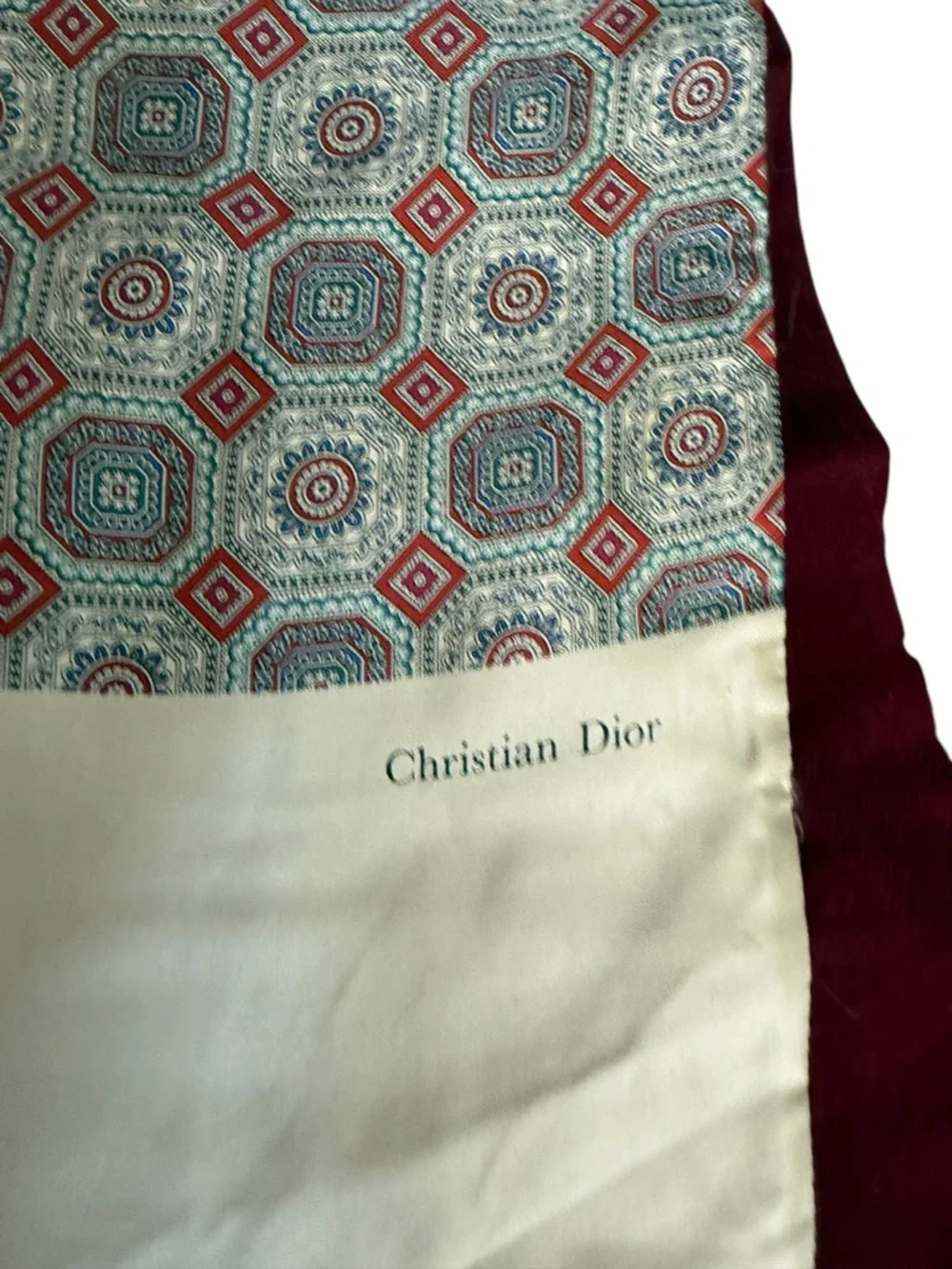 Dior Multicolor Geometric Silk Scarf with Burgundy and Cream Panels
